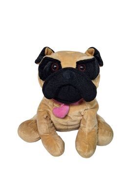 Hugfun Beige Pug Dog Valentine Heart Plush 14 Inch
